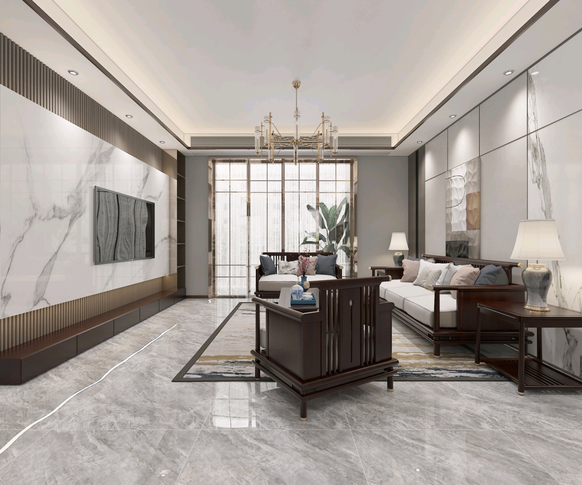 中海花园150m²高级商务灰新中式风格